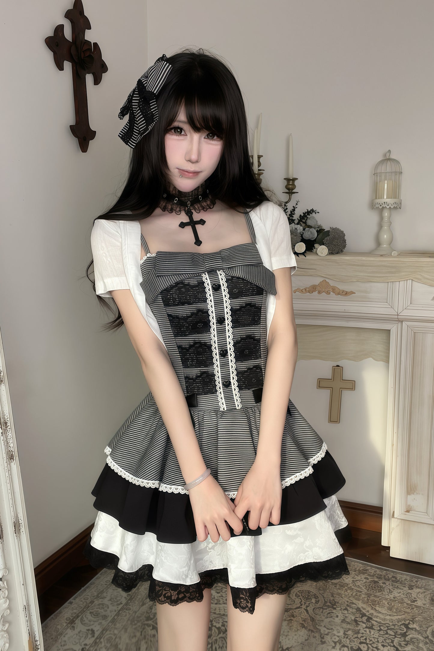 Lace Dress and Short Sleeve Cardigan Set-Up