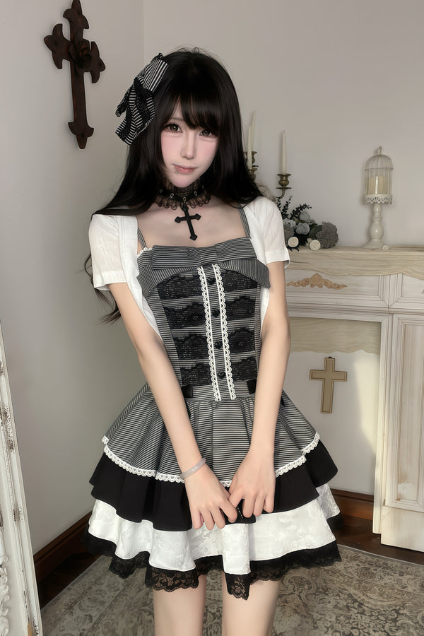 Lace Dress and Short Sleeve Cardigan Set-Up