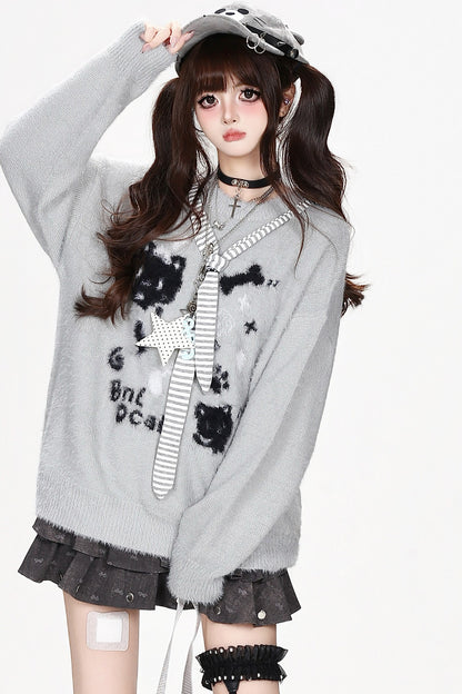 Cat Striped Pullover Sweater