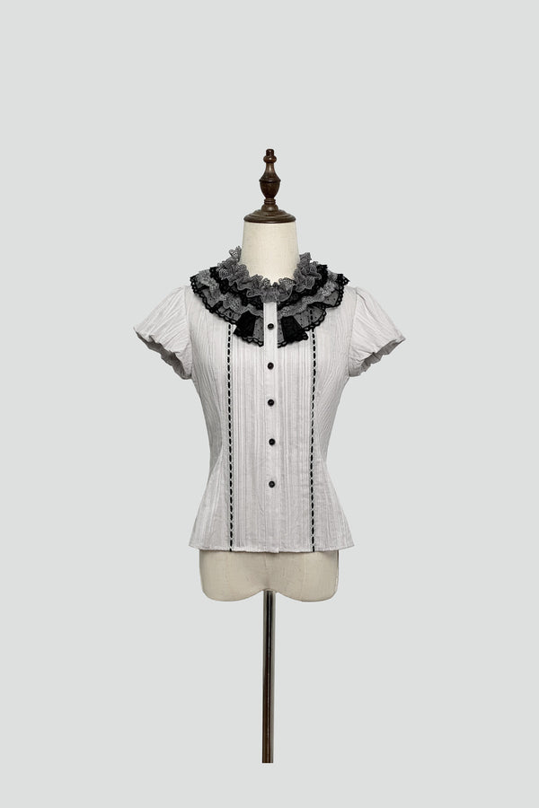 Ruffle Collar Shirt and Dress Set-Up