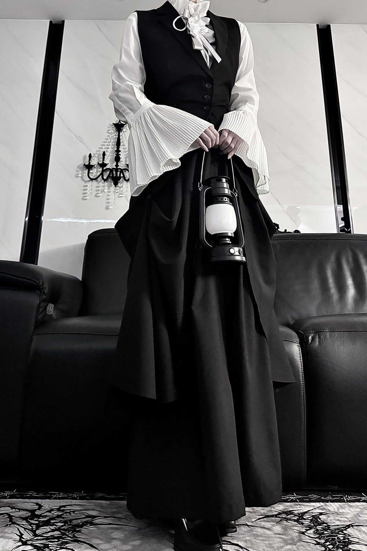 Pleated Bell Sleeve Blouse