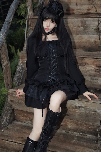Black Gothic Patchwork Lace Dress