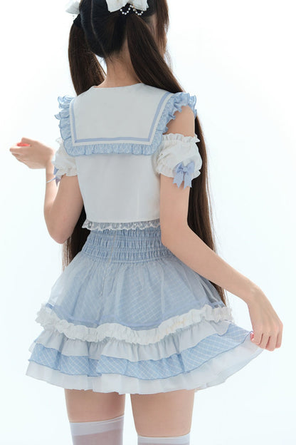 Aqua Off-Shoulder Top and Cake Skirt Set-Up