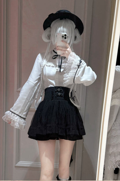 Ruffle Lace Bell Sleeve Top & Skirt Set