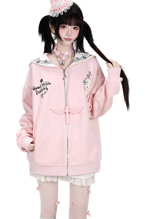Chaqueta con cremallera y bordado de conejito estrella
