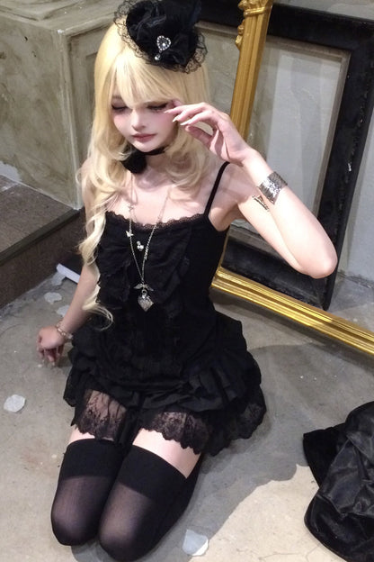 Gothic Black Lace Camisole and Skirt Set