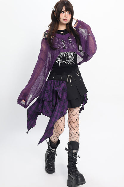 Ripped Long Sleeve Blouse With Short Skirt and Jacket Set-Up