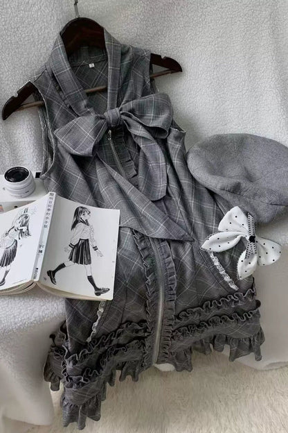 Gray Plaid Literary Girl Dress