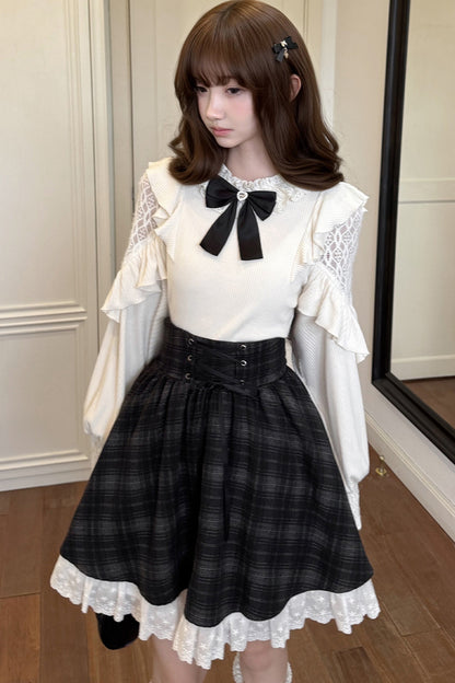 Long-Sleeved Knit Top and Skirt Set