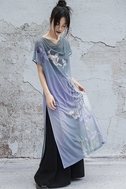 Blaues Oberteil im China-Stil mit Farbverlauf