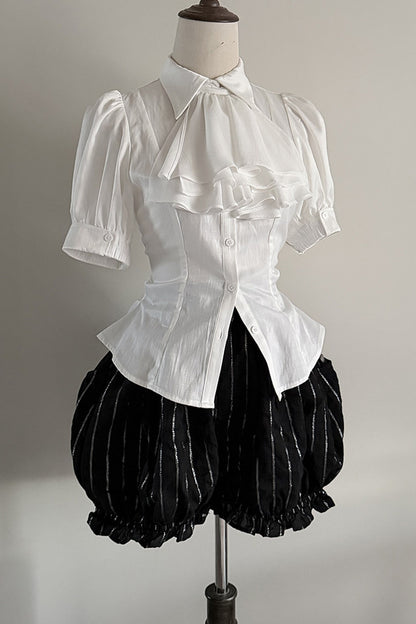 Gothic Striped Ruffle Short-Sleeve Shirt