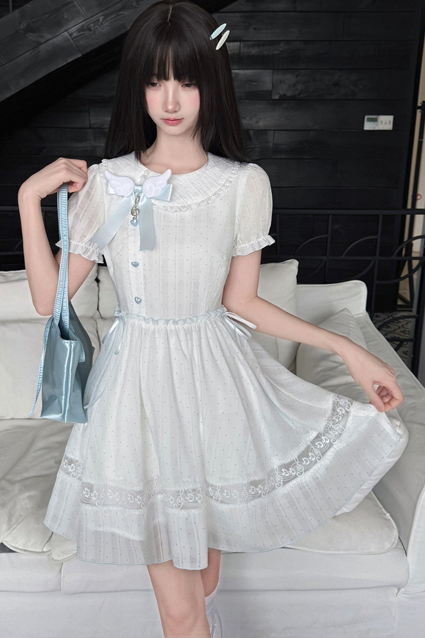 Kleid mit Polka-Dots, Musiknoten und Spitzenbesatz