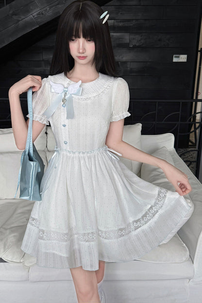 Kleid mit Polka-Dots, Musiknoten und Spitzenbesatz