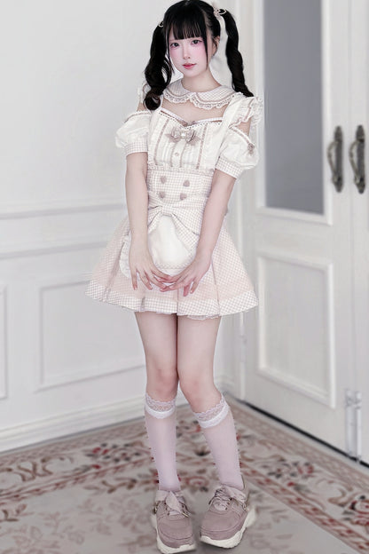 Ensemble haut à volants à carreaux style girly et minijupe à carreaux