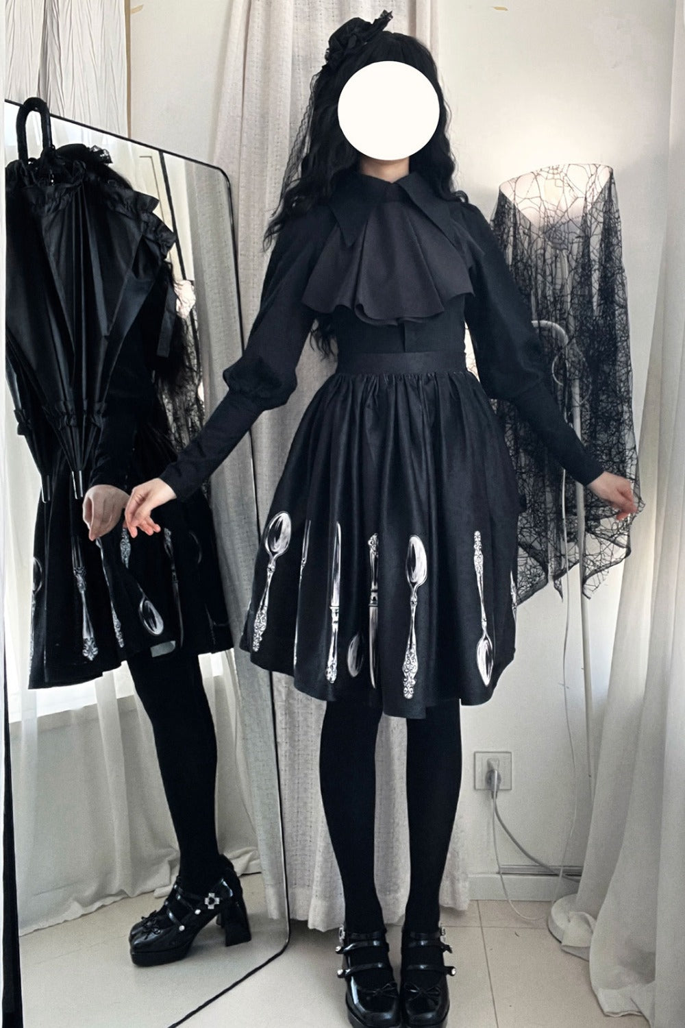 Silver Tableware Print Half-Length Skirt