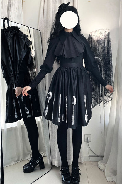 Silver Tableware Print Half-Length Skirt