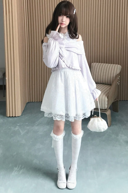 Silver Thread Gauze Off-Shoulder Dress and Top Set