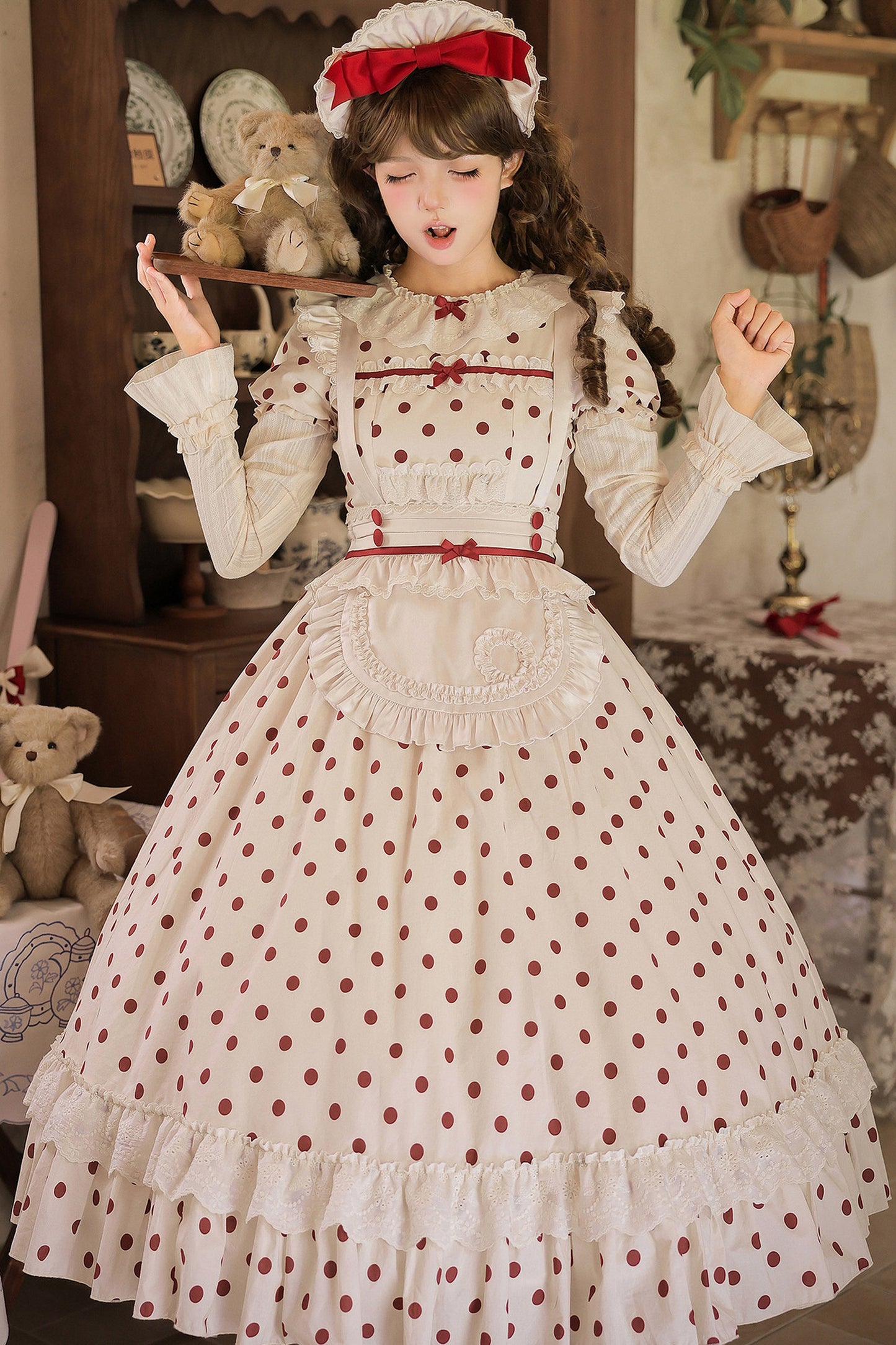 Cotton Polka Dot Print OP Dress Set-Up