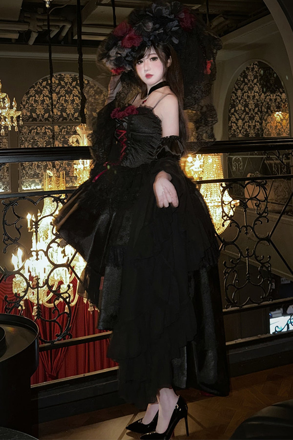 Gothic Red Black Evening Dress