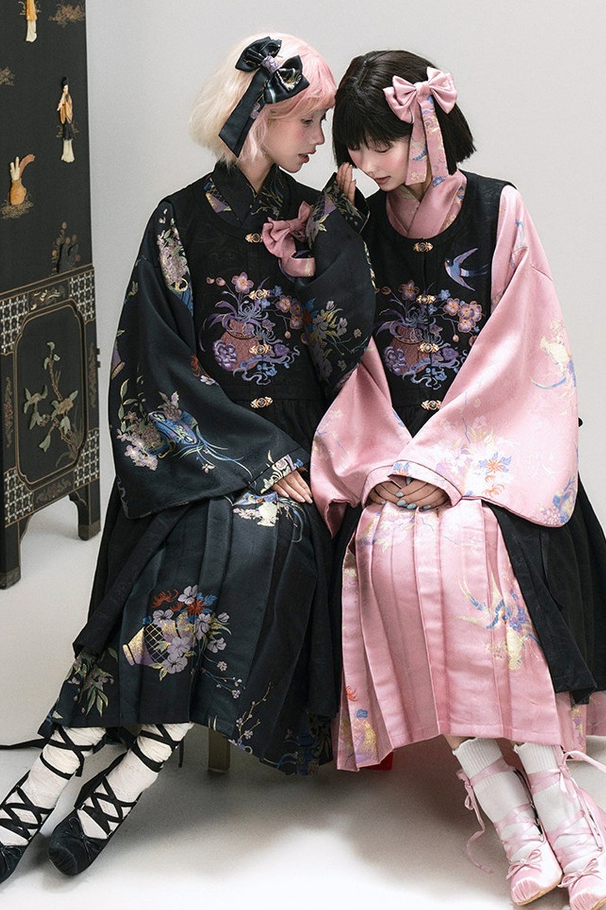 Floral Hanfu Puffy Dress Set