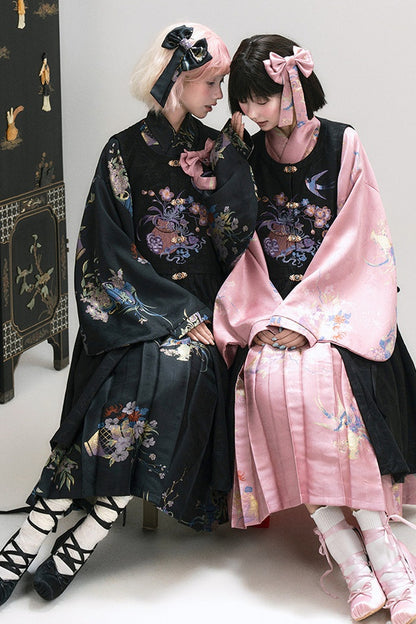 Floral Hanfu Puffy Dress Set