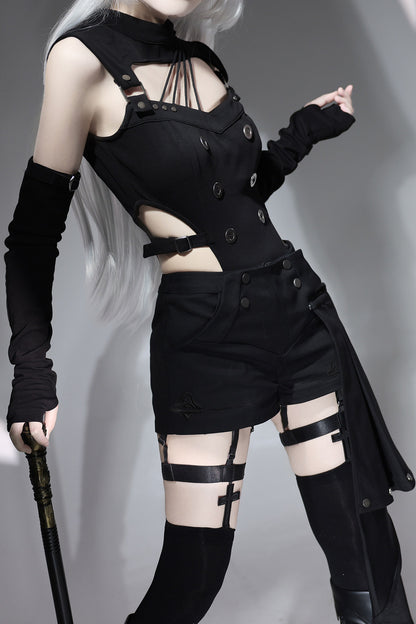 Top cyber gotico lolita + pantaloni + scaldabraccia