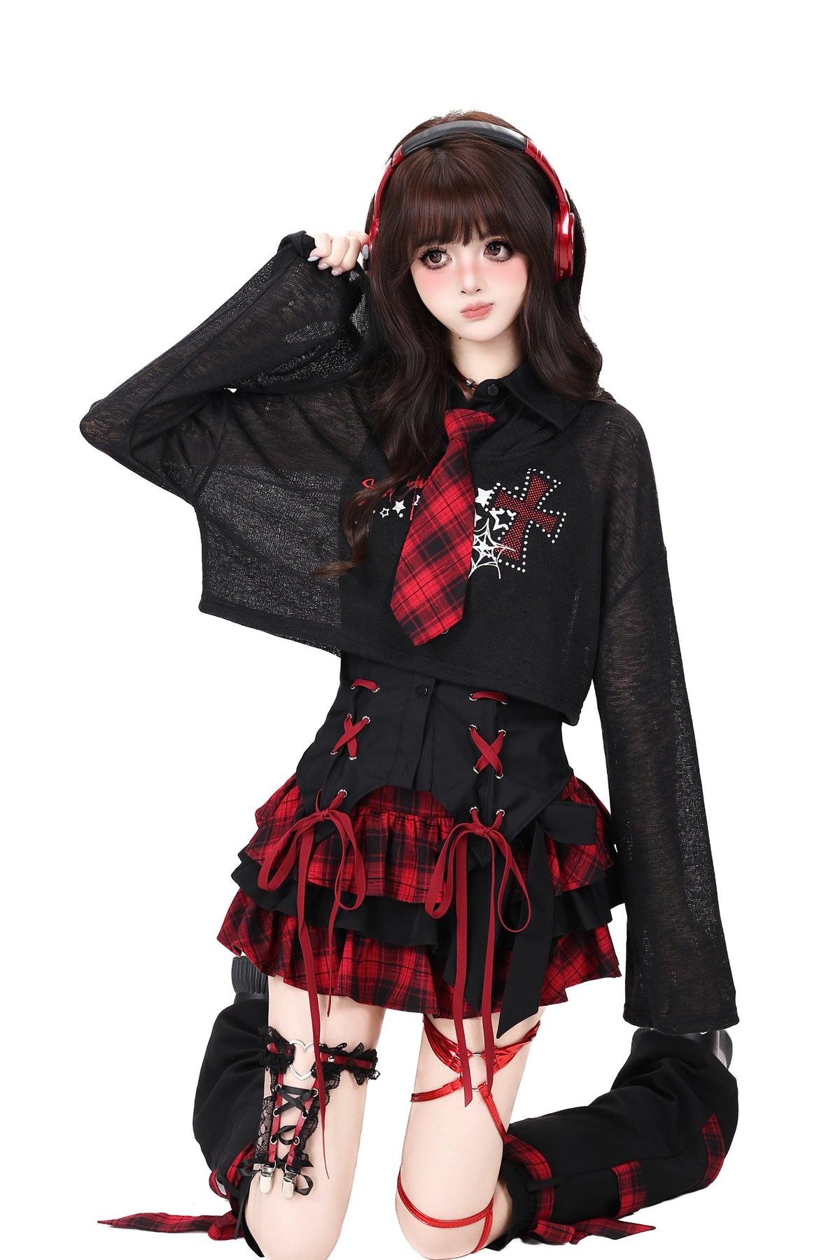 Cool Loose Long-Sleeved Blouse With Jacket and Skirt Set-Up