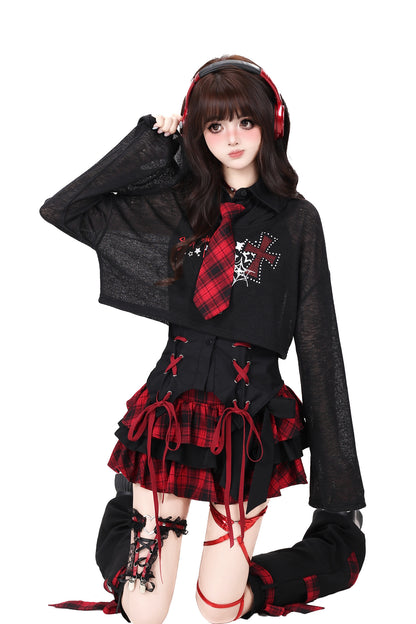 Cool Loose Long-Sleeved Blouse With Jacket and Skirt Set-Up