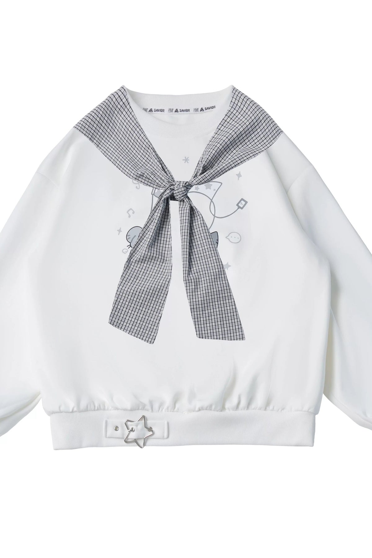 Star Plaid Shawl Sweatshirt Skirt Set-Up