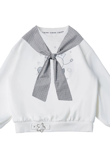 Star Plaid Shawl Sweatshirt Skirt Set-Up