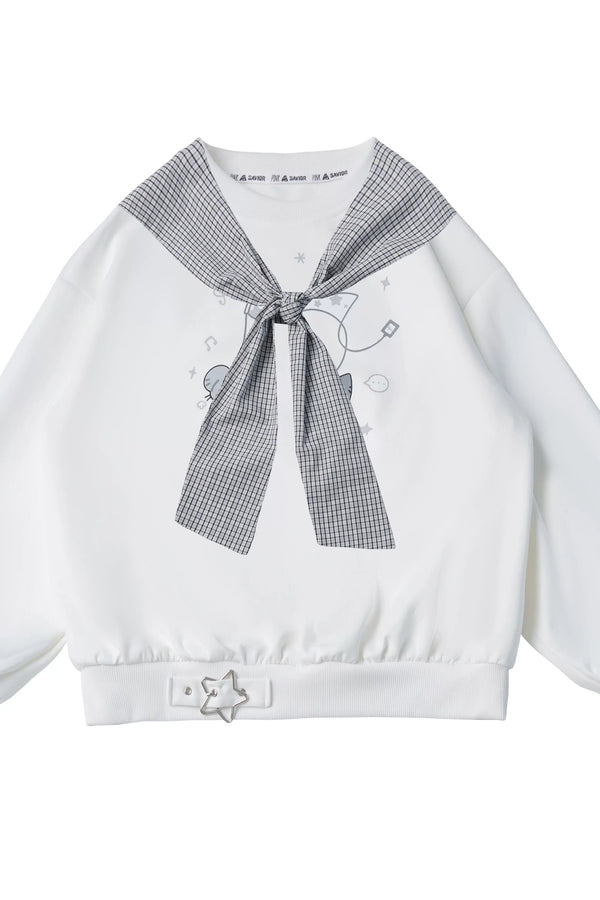 Star Plaid Shawl Sweatshirt Skirt Set-Up