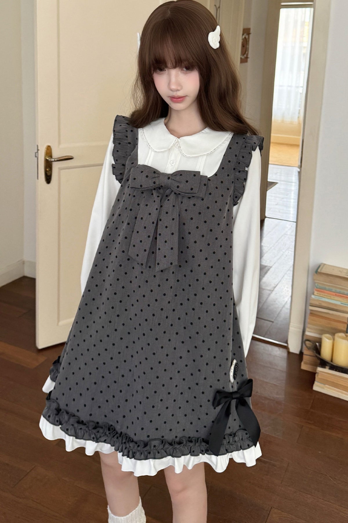 Layered-Look Polka Dot Dress