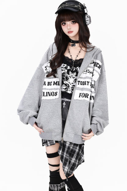 Letter Patch Hooded Jacket