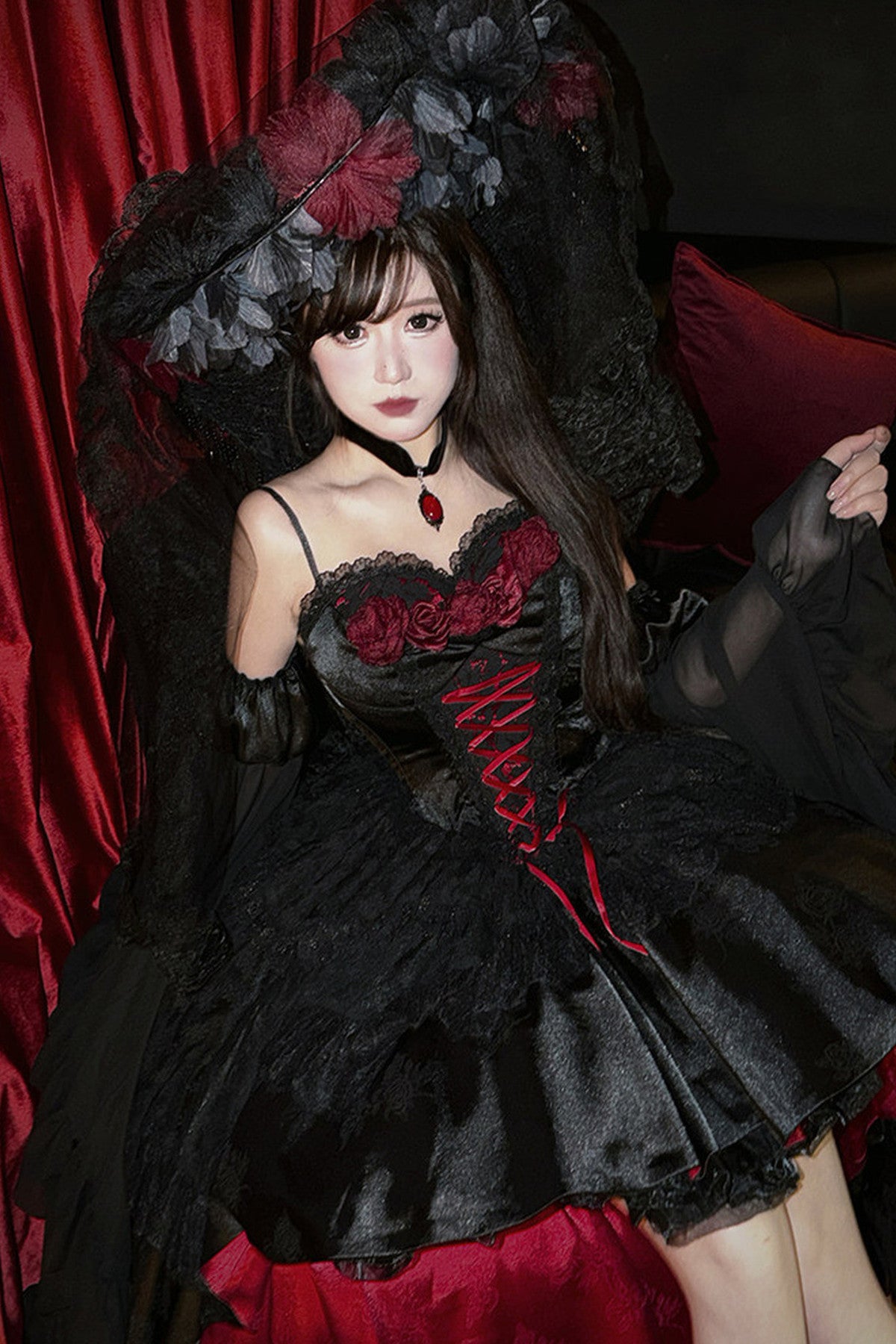 Gothic Red Black Evening Dress