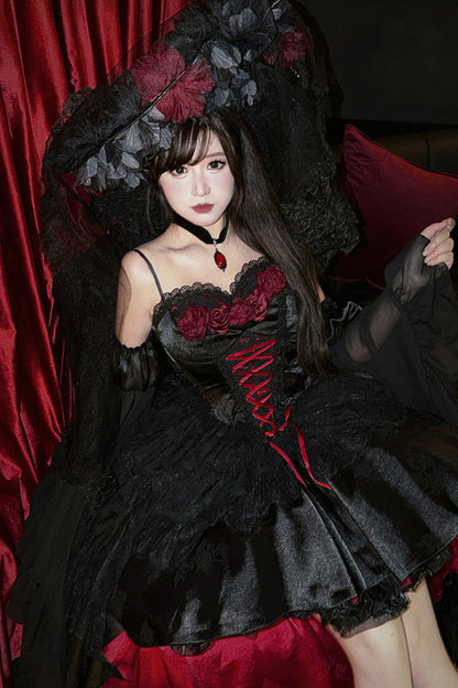 Gothic Red Black Evening Dress