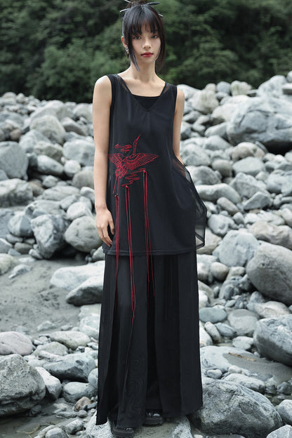 ブラック刺繍キャミソール×ロングスカートセット