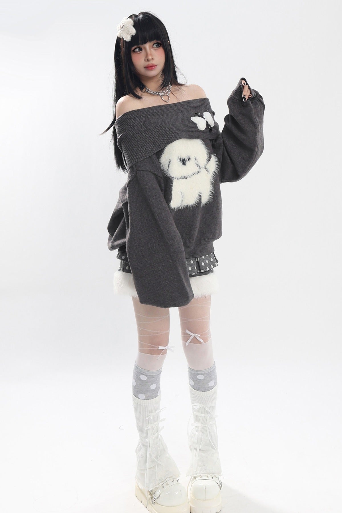 Dog Off-Shoulder Sweater