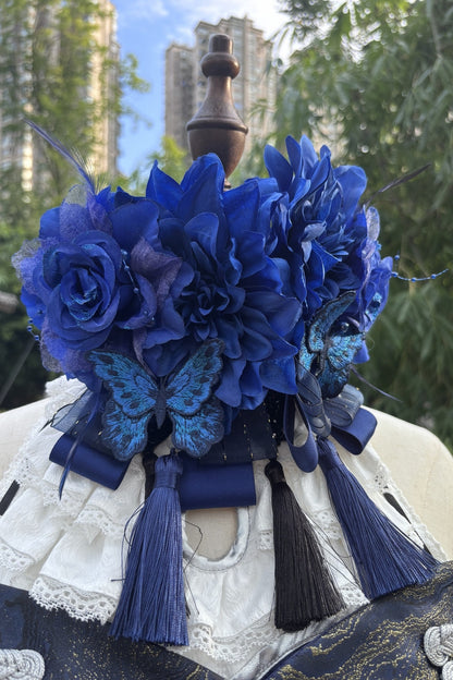 [Reservierungsschluss 109] Dunkelblaue und weiße Gothic-Chinese-Lolita-Accessoire-Serie mit gesticktem neunschwänzigem Fuchs