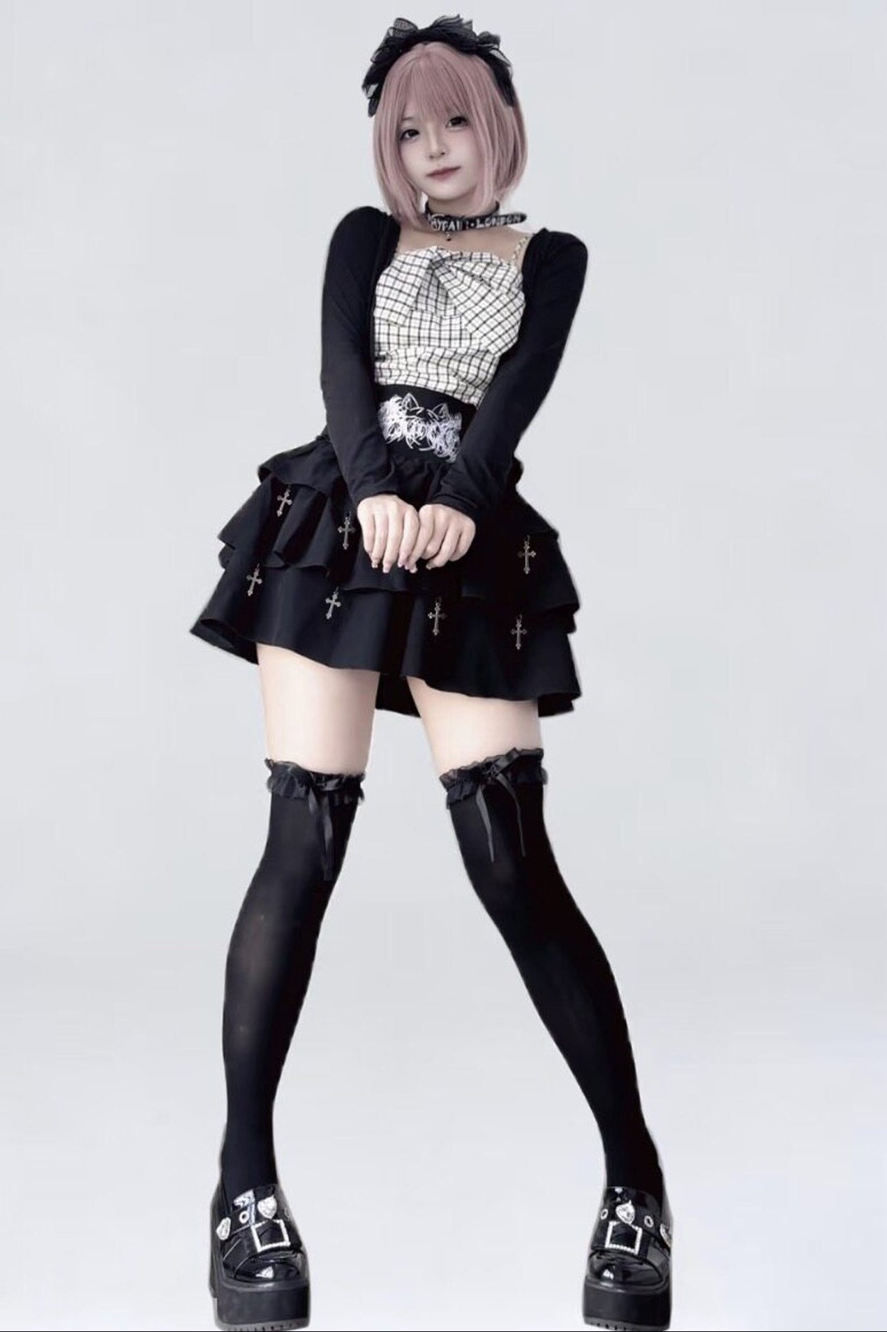 Plaid Camisole Jacket and Cross Skirt Set-Up