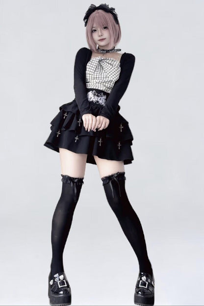 Plaid Camisole Jacket and Cross Skirt Set-Up