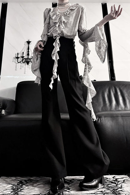 Gothic V-Neck Cut-Out Ruffle Top