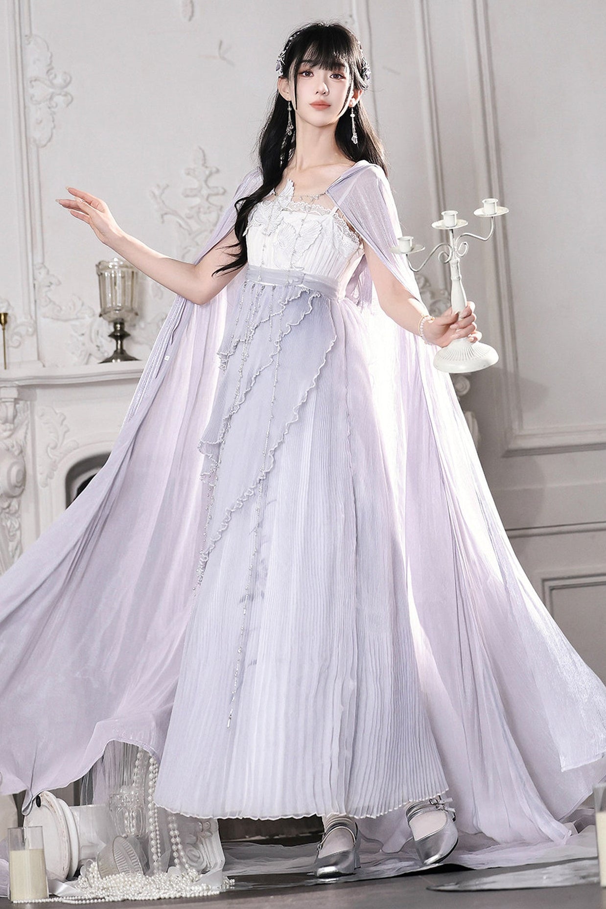 Kleid-Set im griechischen Stil mit Empire-Taille und Cape