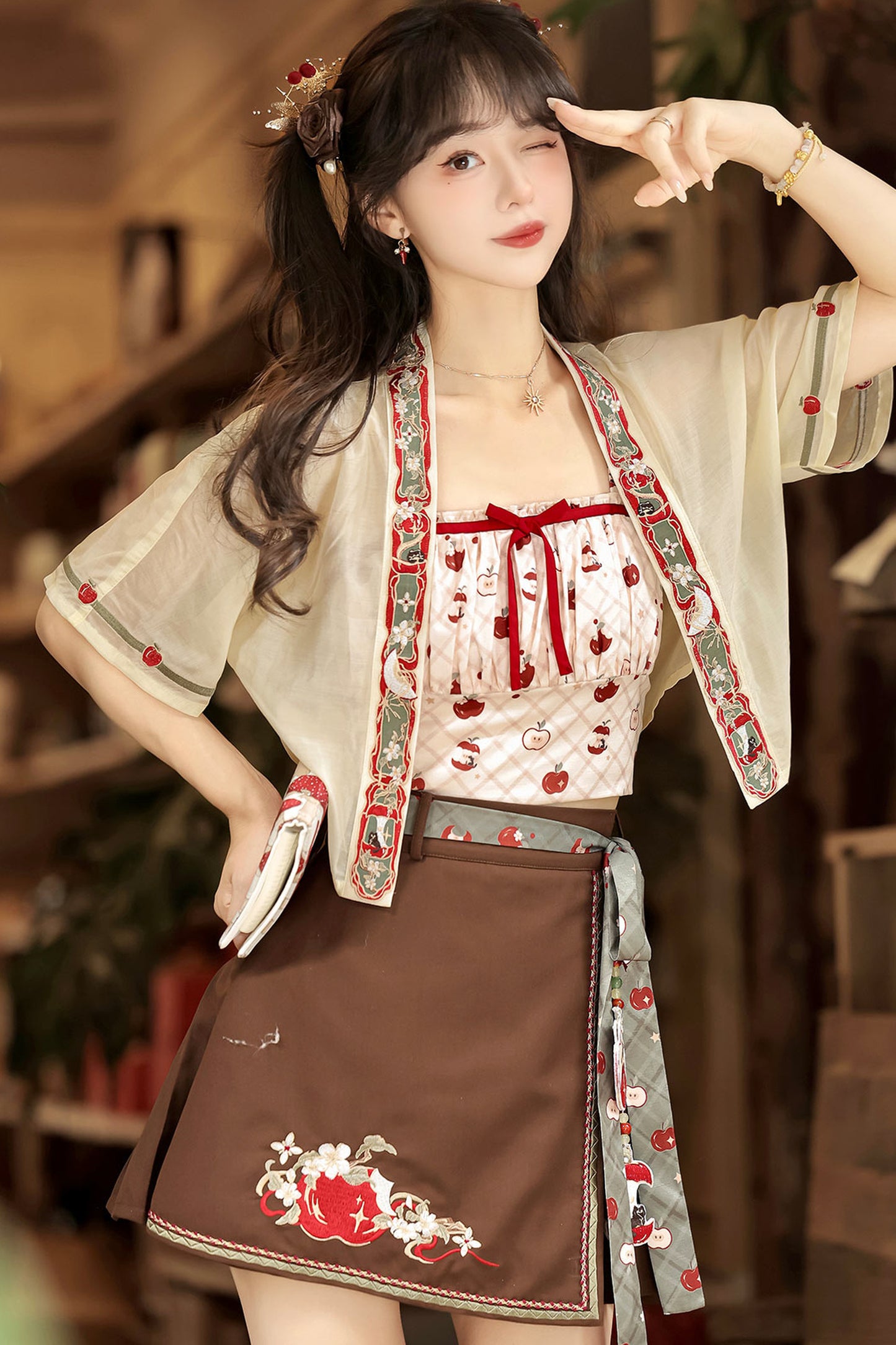 Little Apple New Chinese Style Suspender Skirt and Top Set-Up