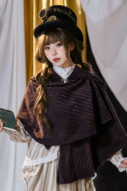 Purple Black Striped Velvet Hooded Cape