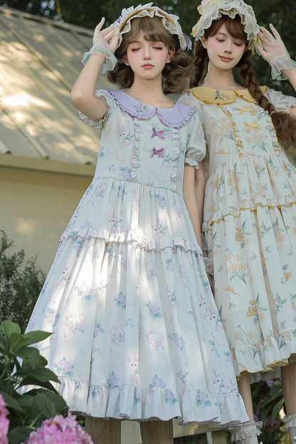 Kleid mit pastoralem Blumenprint und Bubikragen