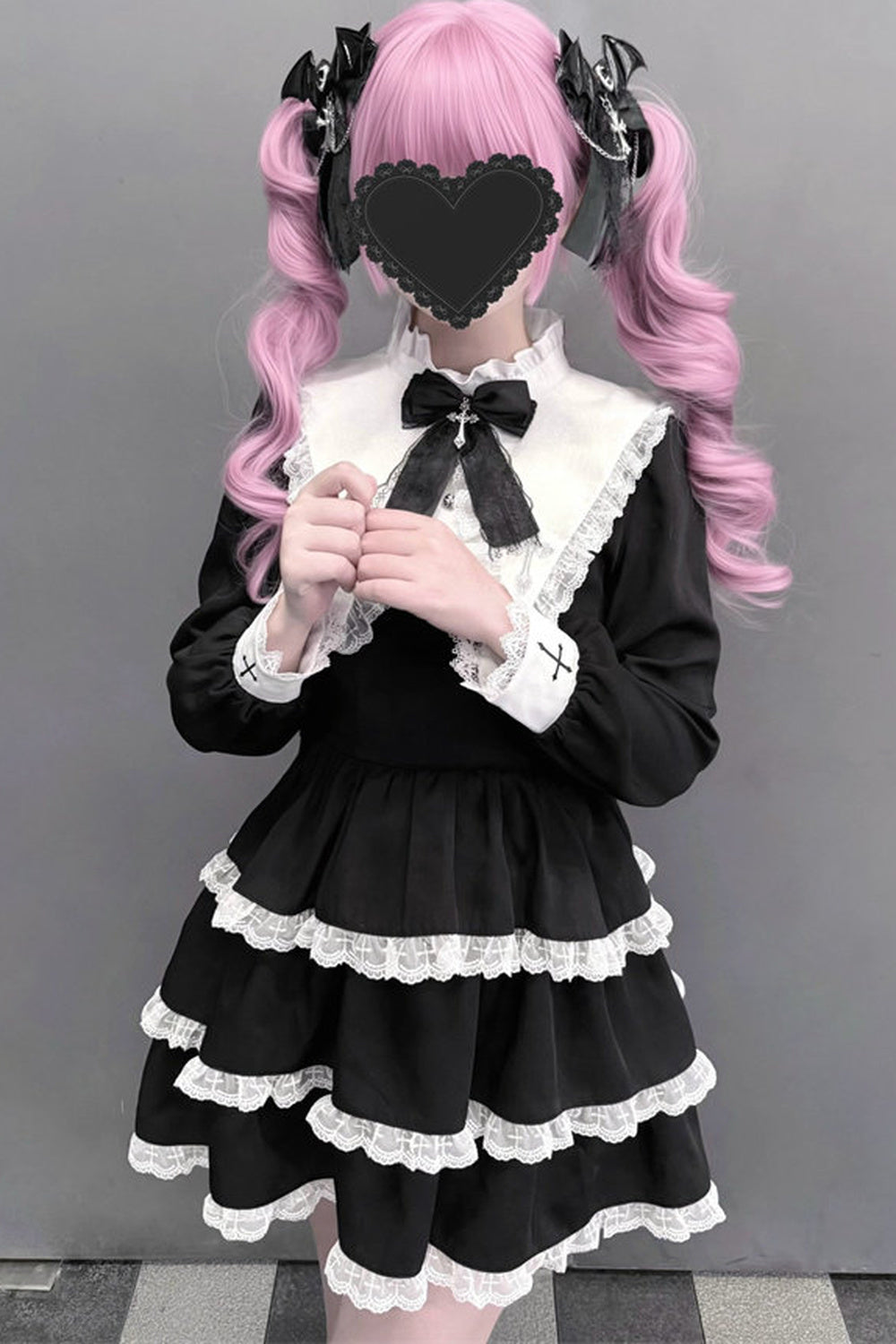 Vintage Black Pointed Collar Dress