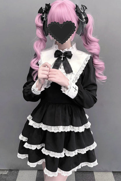 Vintage Black Pointed Collar Dress