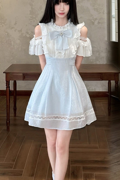 Long Sleeve Off-Shoulder Patchwork Dress