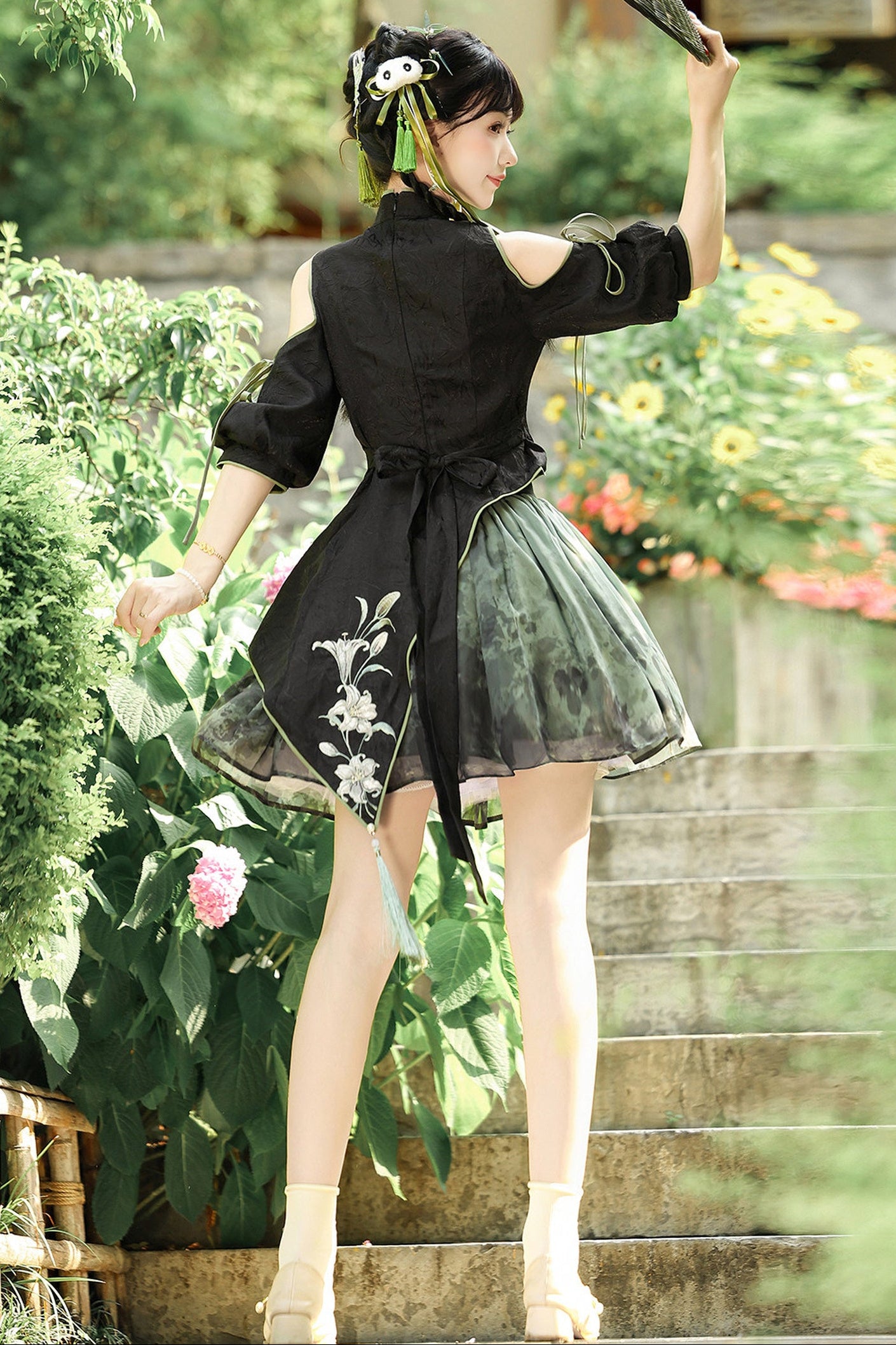 Floral Gothic Asymmetric Cheongsam Dress + Skirt