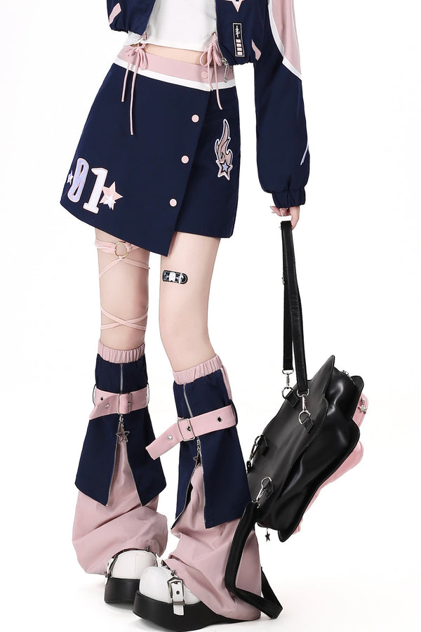 Loose Biker Baseball Jacket With Skirt Set-Up
